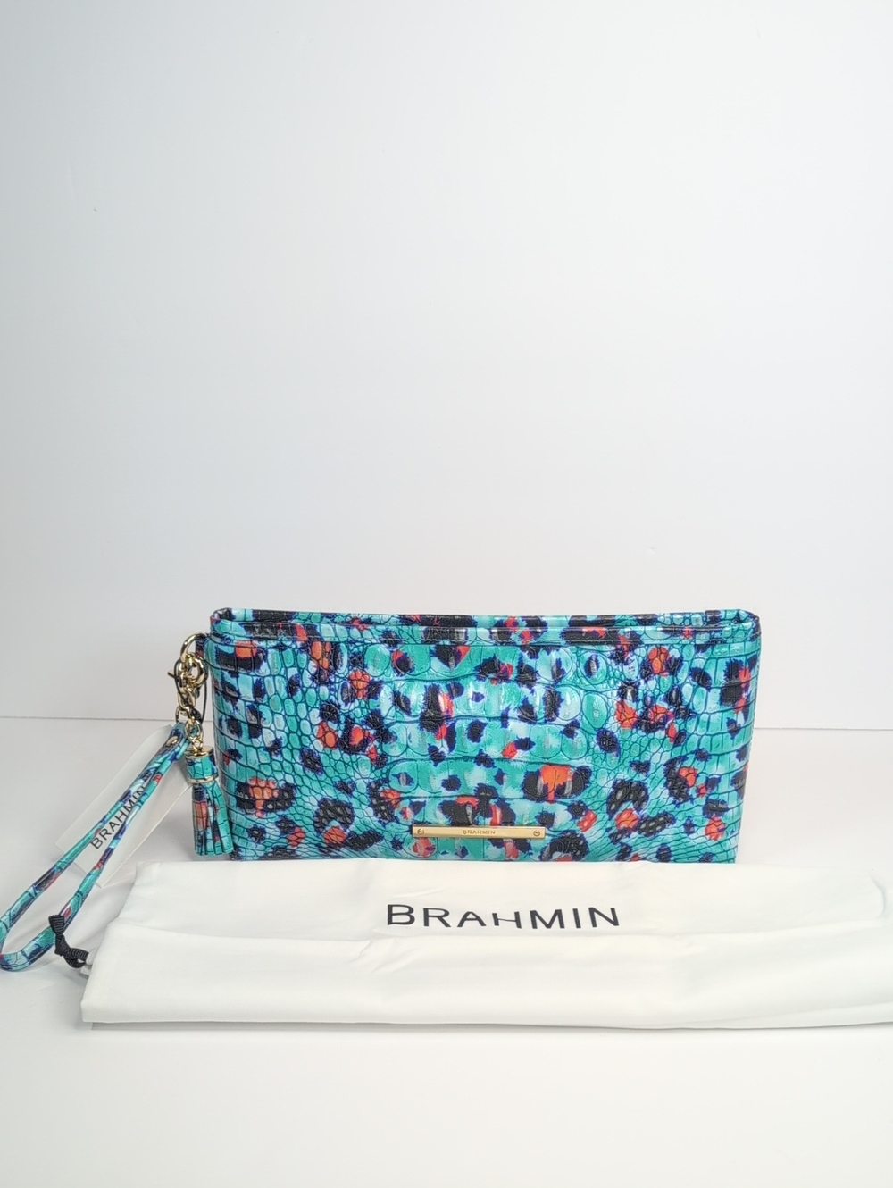 Brahmin Turquoise Multi Croc-Embossed Wristlet with Removable Strap NWT - Picture 2 of 13